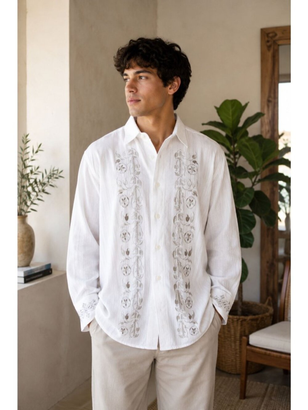 Vintage Jimi Hendrix Experience White Embroidered Mens Shirt Sz S